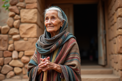 Femme âgée en portrait avec foulard traditionnel