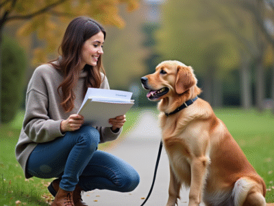Jeune femme avec chien dans un parc urbain pour assurance