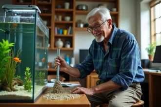 Nettoyage d'un aquarium avec des poissons en bonne santé