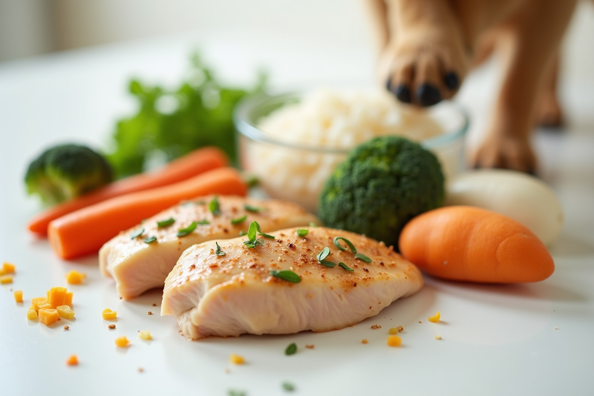 Ingrédients sains pour chien avec patte qui touche