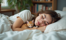 Jeune femme dormant paisiblement avec un chaton orange
