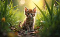 Jeune chat sauvage dans la forêt matinale