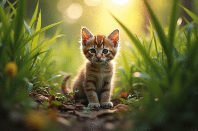 Jeune chat sauvage dans la forêt matinale