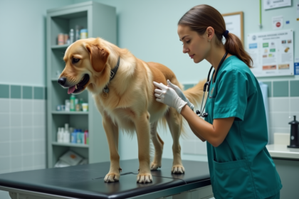 Vétérinaire examinant un chien dans une clinique